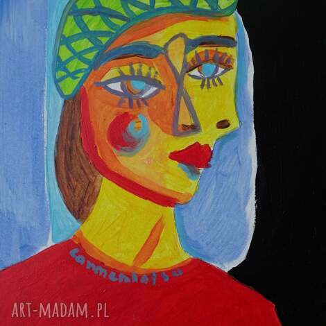 Obraz olejny „Dama w berecie” - portret kobiety w nowoczesnym stylu
