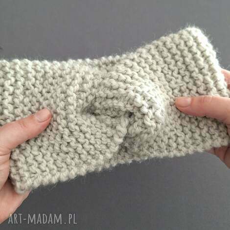 Złap klimat jesieni - wełniana opaska z alpaką na drutach (jasnoszara) - turban twist handmade