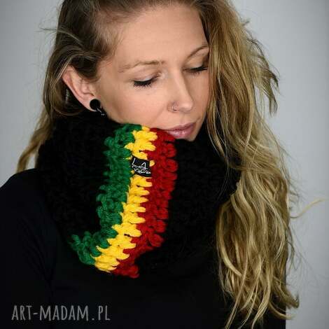 Komin Rasta 01 - ciepły komin reggae handmade (wkładany przez głowę)