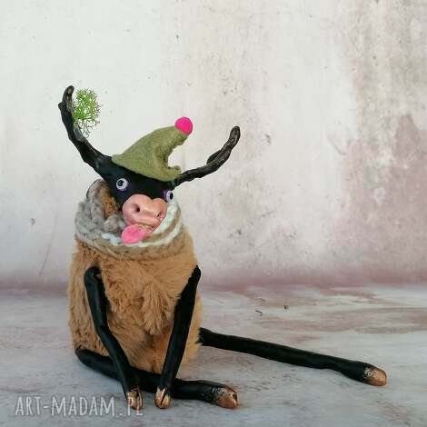 Zimowy Łoś e-piet - świąteczna dekoracja handmade na stół i biurko (15 cm)