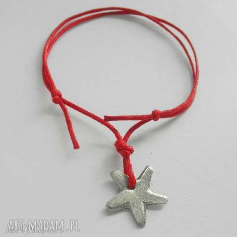 Bransoletka Gwiazdka z alpaki na sznurku - czerwona, handmade
