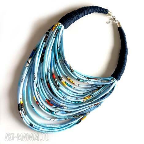 błękitny stopniowany naszyjnik ze sznurka bawełnianego niebieski naszyjnik