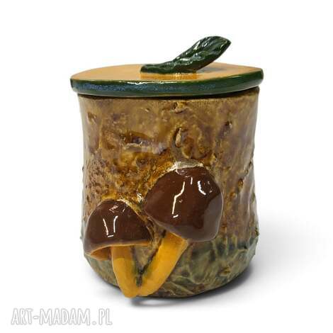 Jesienny pojemnik ceramiczny z grzybkami - rękodzieło