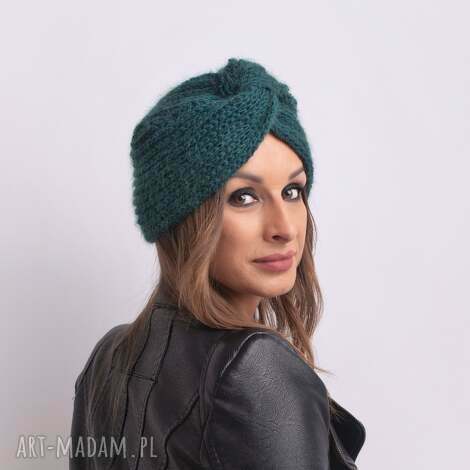 Turban wełniany baby alpaka i merino - butelkowa zieleń (ręcznie robiony)