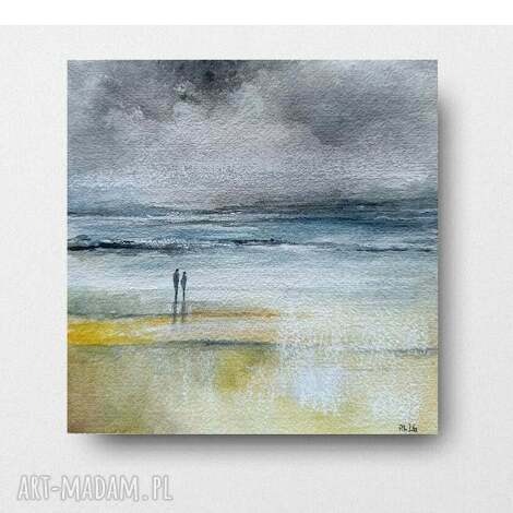 Akwarela „Na plaży” 20x20 cm - oryginalny obraz