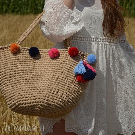 Kosz plażowy San Marino na ramię - szydełkowy boho beżowy