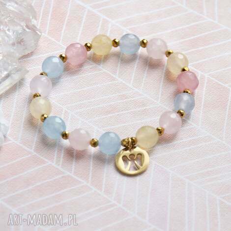 Premium na Komunię - bransoletka z jadeitu morganitowego Kaktusia (handmade)