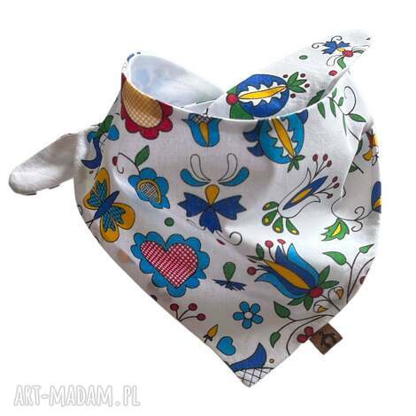 Dwustronna bandana dla psa na wiązanie - wzór kaszubski, rozmiar M 34-48 cm - ręcznie wykonana bawełna