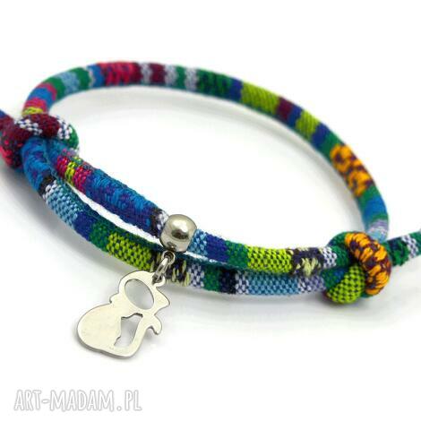 Bransoletka boho AZTEQ regulowana z kotem - stal szlachetna