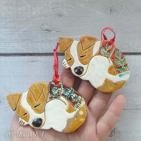 Ceramiczne zawieszki Jack Russell Terrier w szaliczkach