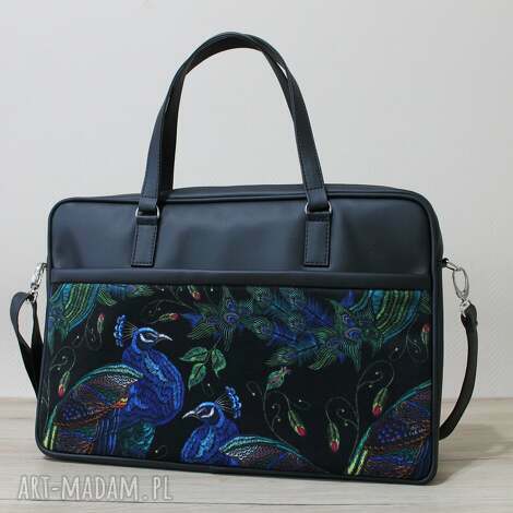 torba na laptop - czarna i pawie elegancka, nowoczesna, pakowna, prezent