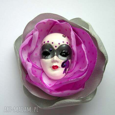 Broszka z Kolekcji Masquerade - Fioletowo szara Klara (maska wenecka)