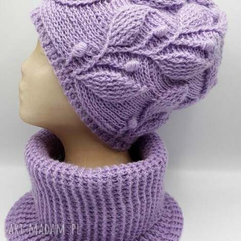 komplet handmade czapka komin lawendowe liście