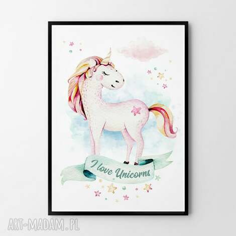 Plakat obraz jednorożec 50x70 cm B2 - różowa grafika Hogstudio do pokoju dziecka