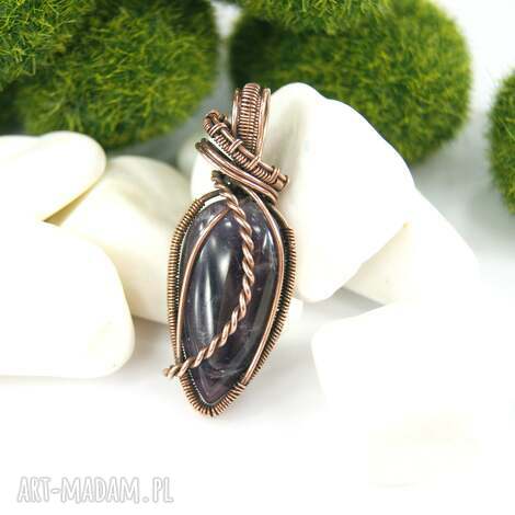 wisiorek z ametystem wire wrapping, kobieca biżuteria prezent, amulet