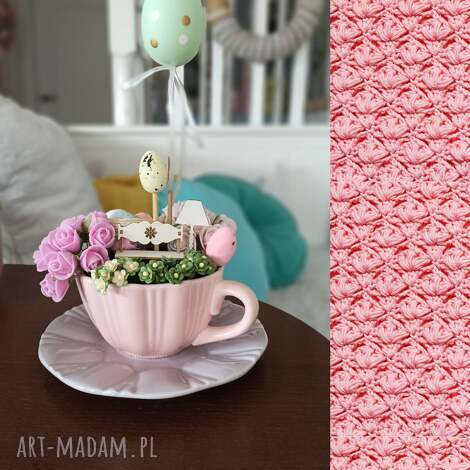 Wielkanocny mikroświat w filiżance pastelowy róż - cottagecore handmade, stroik i prezent dla mamy