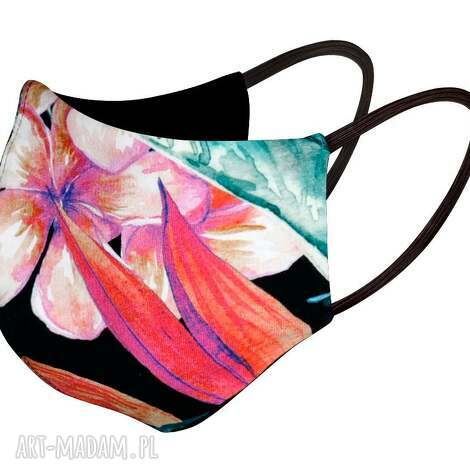 maseczka bawełniana wielorazowa na twarz, profilowana w akwarelowe kwiaty