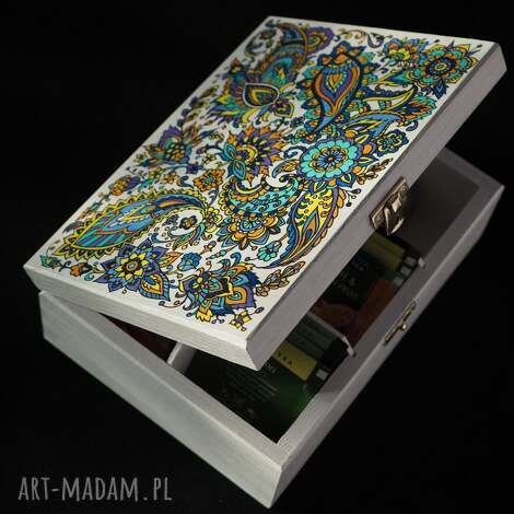 skrzyneczka na herbatę szkatułka organizer paisley, elegancki prezent 50