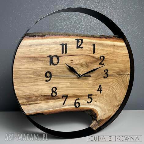 zegar ścienny drewniany średnica 40 cm stalowa obręcz 100 personalizacja