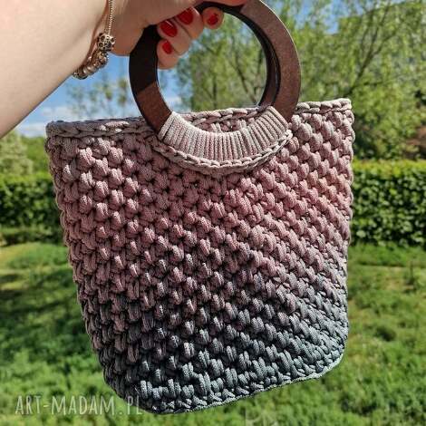 Torebka damska kuferek - koszyk do ręki handmade szałwia i róż