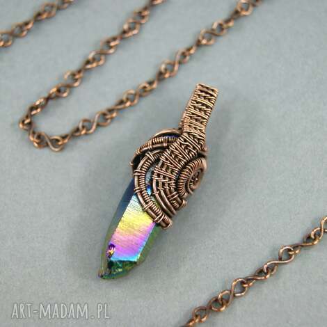 Wisiorek z kwarcem tytanowym - miedziany wire wrapping
