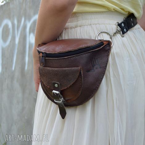 Skórzana nerka odcienie brązu - modna saszetka na pas handmade