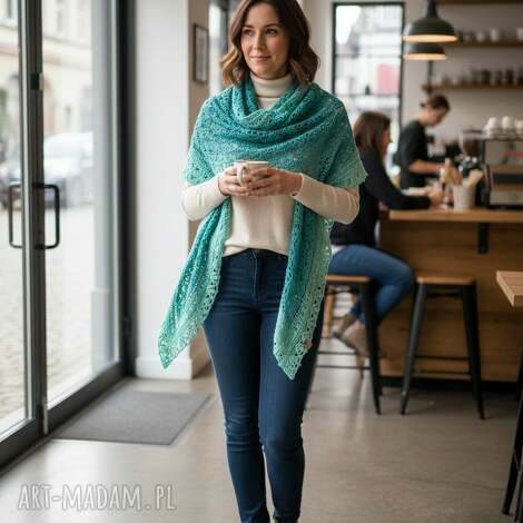 chustki i apaszki chusta szydełkowa turkusowy zakątek