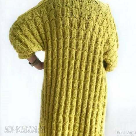 wooliscool musztardowy kardigan folk, bohofolk ciepłazima, klasyka, rękodzieło