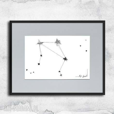 Grafika z ramą Waga - czarno-biały znak zodiaku 41x31, oryginalny prezent dla niej