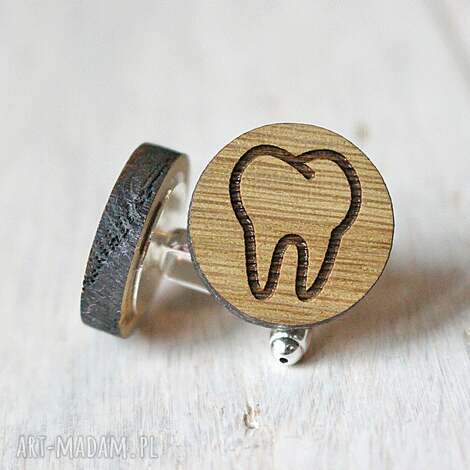 dębowe spinki do mankietów ząb dla dentysty, ząb, dentysta, drewniane