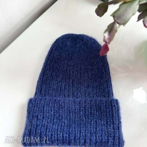 ręcznie robiona czapka damska morgana alpaka z jedwabiem 5575/39 granatowy