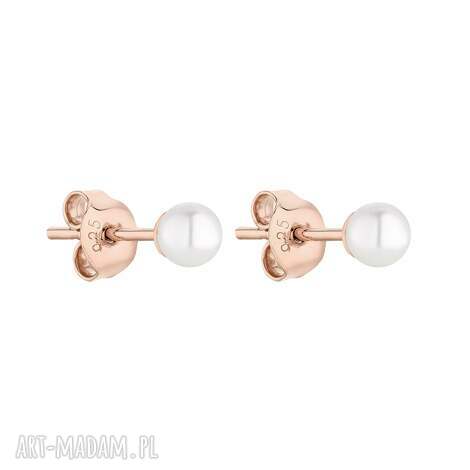 Kolczyki Swarovski Crystal z różowego złota i białymi perłami 4 mm