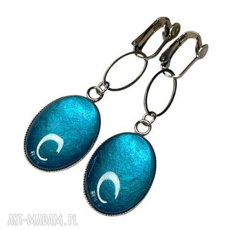 owalne klipsy w perłowym odcieniu turkusu e102/14 stali