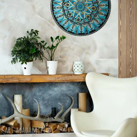 mandala ręcznie malowana z intencją - obraz 40 cm boho, rustykal