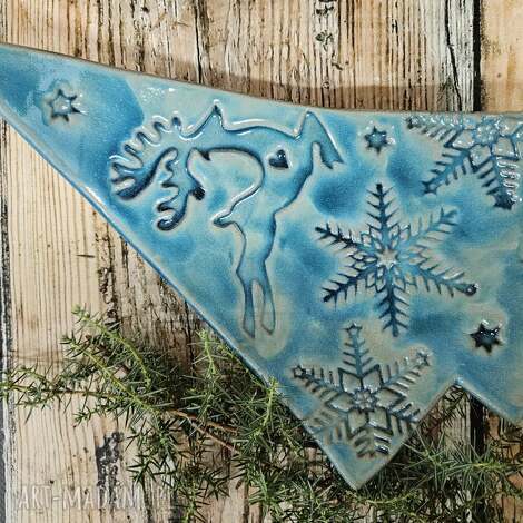 Ceramiczna patera Choinka - turkusowy świecznik na święta, ręcznie robiona