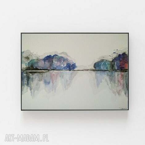 Akwarela abstrakcja „Brzeg” 28,2 x 21 cm - ręcznie malowana w fioletach i czerwieni