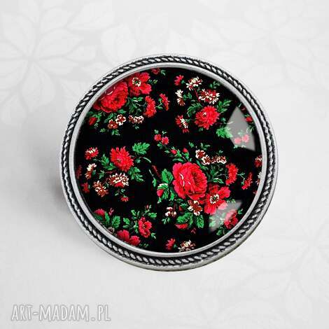 Broszka góralska „Góralka Czarna” handmade - antyczne srebro