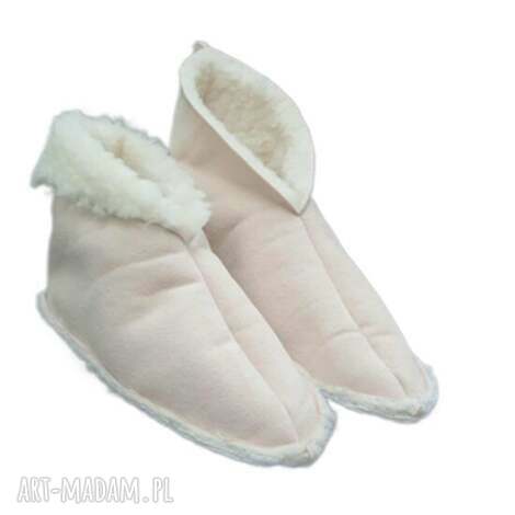 Ciepłe bambosze damskie z wełny merynos - beżowe roz. 38/39 (24,5 cm)