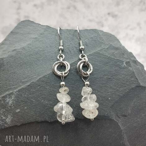 kolczyki chainmaille - kwarc z rutylem sieczka
