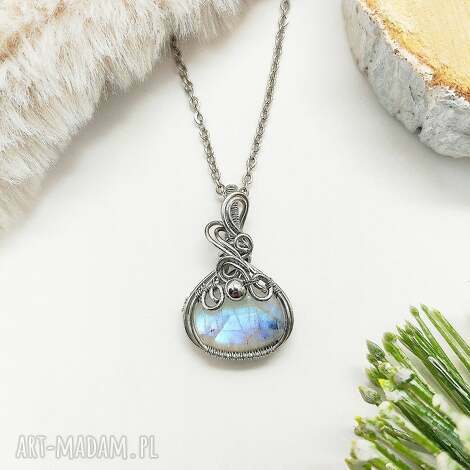 Naszyjnik z kamieniem księżycowym ze stali chirurgicznej - wire wrapping dla niej