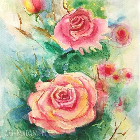 Delikatne róże - akwarela 22,5 x 33 cm (oryginał JoannaTKrol)