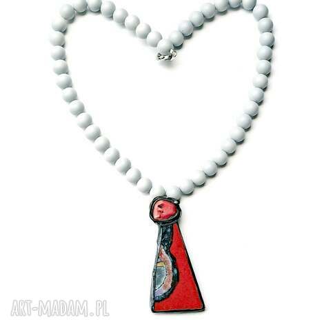 koral i ręcznie malowana ceramika w wyjątkowym naszyjniku handmade prezent lux