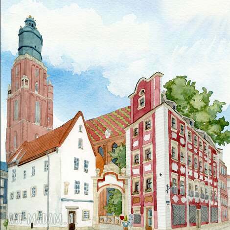 Plakat Wrocław Jaś i Małgosia - akwarelowe kamieniczki A4