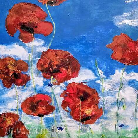 Maki blue - ręcznie malowany obraz akrylowy na płótnie 50x50 cm