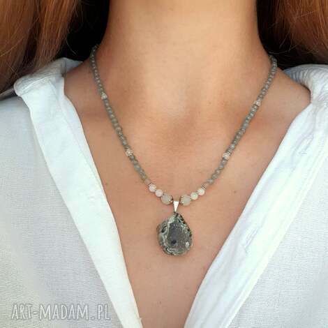 naszyjnik z druzą - agat i labradoryt, druza, naszyjnik z labradorytem