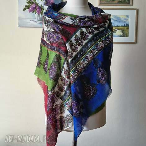 zjawiskowy, ekskluzywny, duży, lekki szal z wełenki merino, kaszmiru i jedwabiu