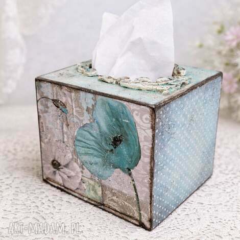 Drewniany chustecznik kwadratowy w kwiatki - vintage shabby chic