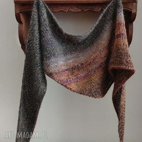 ręcznie na drutach - terracotta szlachetna, oryginalna chusta/szal z japońską