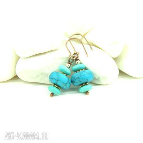 Kolczyki z howlitem i turkusem - ręcznie robione wire wrapping z miedzią