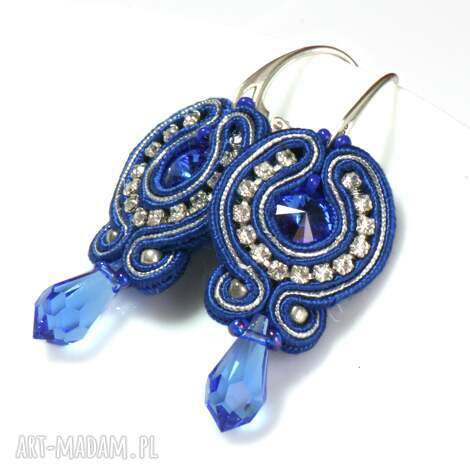 szafirki soutache kolczyki swarovski, srebro sutasz, artystyczna